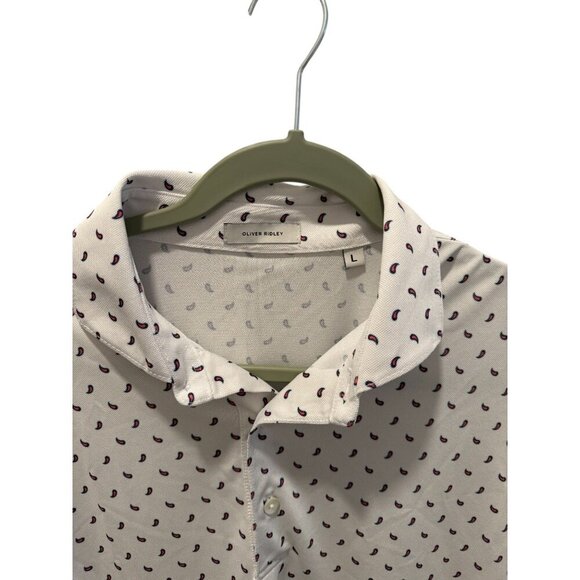 Oliver Ridley White & Purple Paisley Print Polo Shirt L Lightweight Short Sleeve - Picture 2 of 5